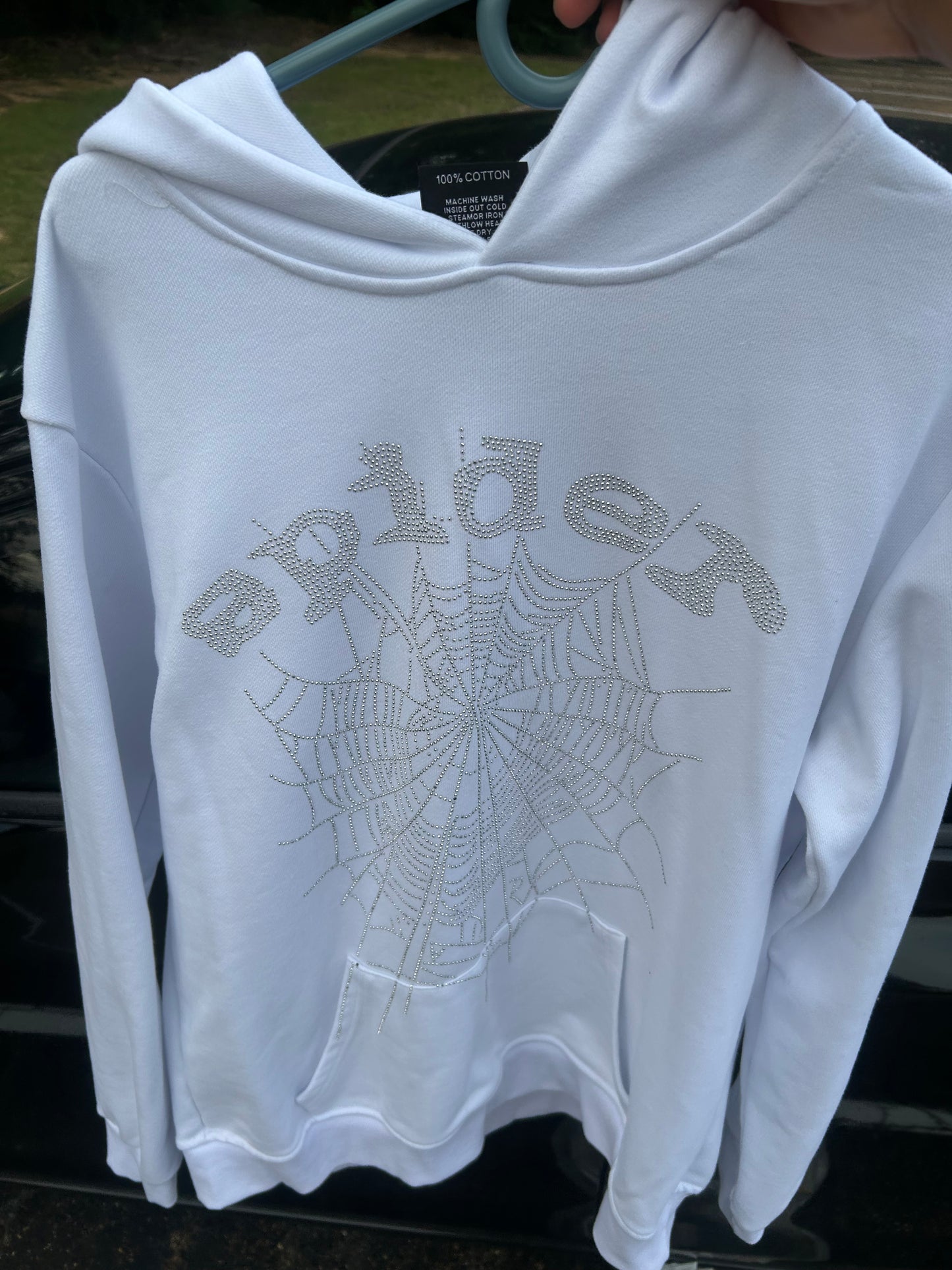White Rhinestones Spider Hoodie
