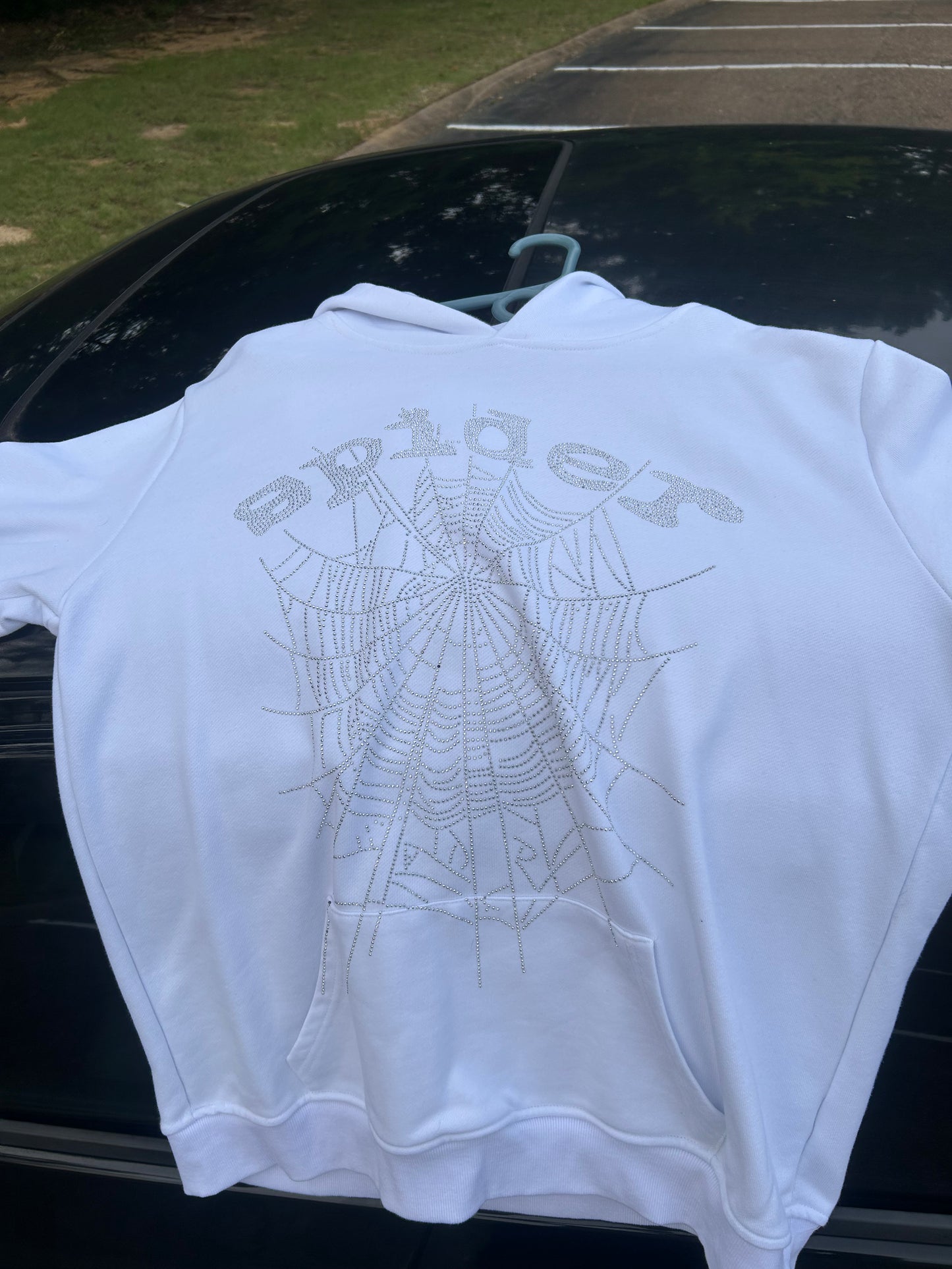 White Rhinestones Spider Hoodie
